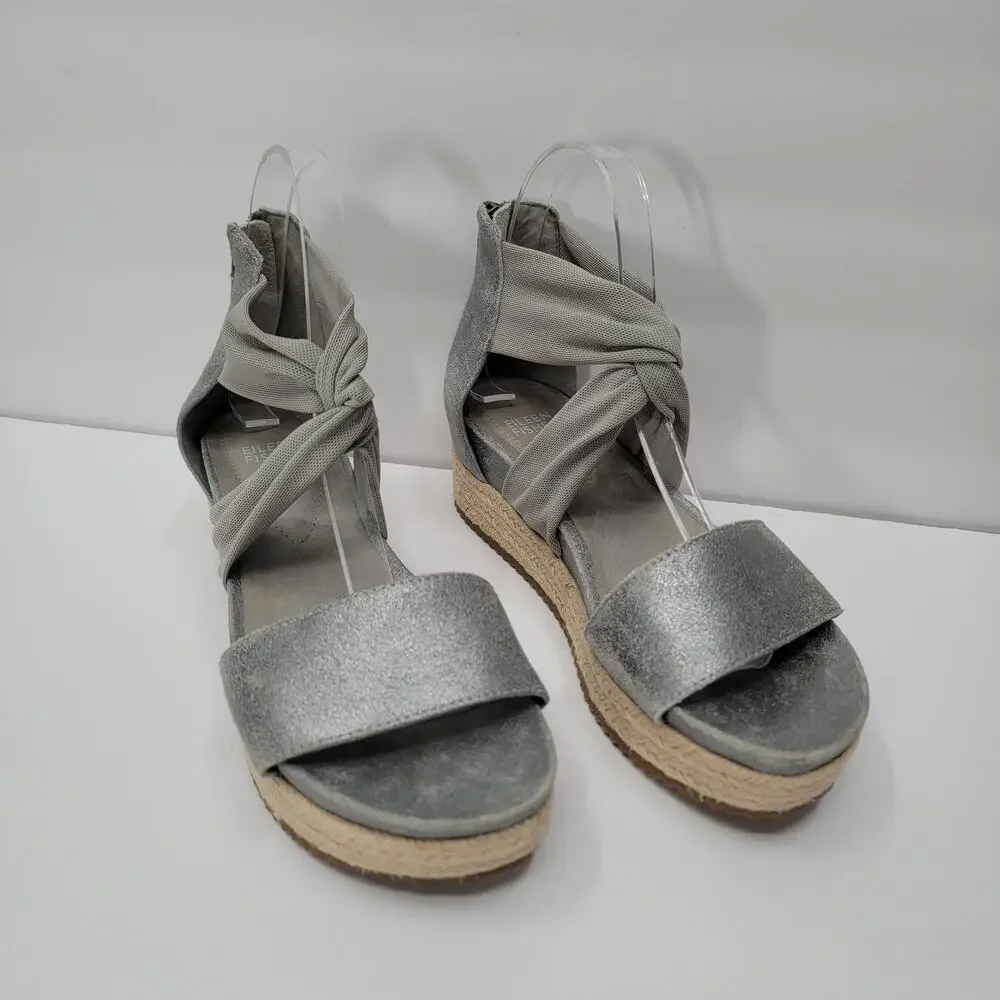 EILEEN FISHER METALLIC ZOE PLATFORM SHOES, 7 1/2
